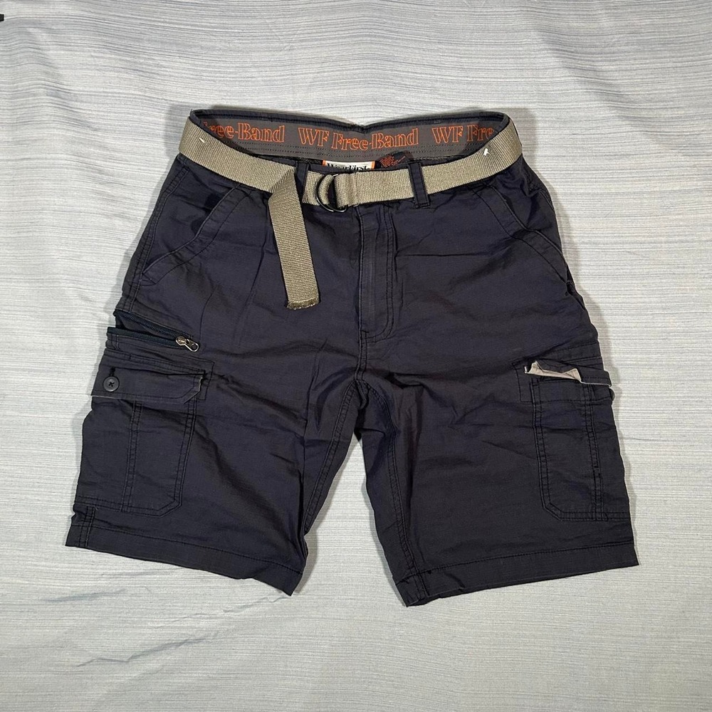 Wear First Y2K Free Band Black Cotton Cargo Shorts with Belt